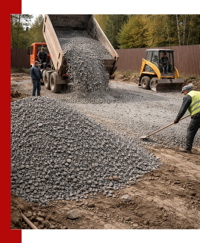 Отсыпка участка щебнем с доставкой и уплотнением в Дагестанских Огнях