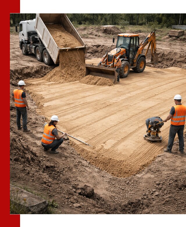 Устройство песчаной подушки для фундаментов и дорог в Дагестанских Огнях